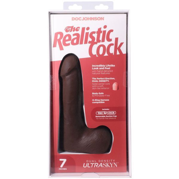 Фалоімітатор Doc Johnson The Realistic Cock ULTRASKYN - 7 Inch with Balls Chocolate SX4467 фото
