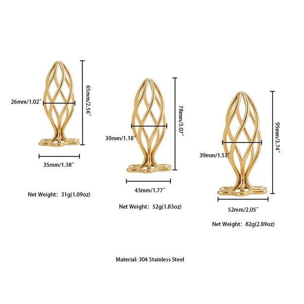 Металева анальна пробка LOCKINK SEVANDA Hollow Spiral Golden, S, золотиста, діаметр 2,6 см SX0882 фото