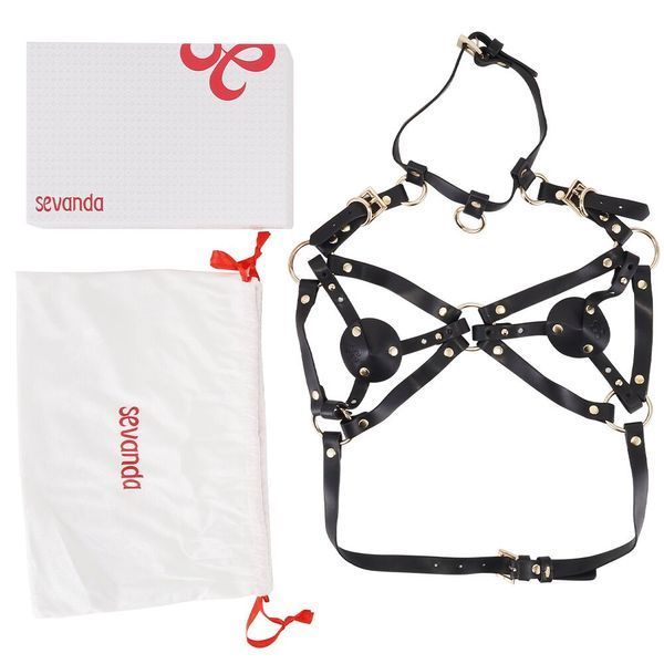 Портупея на грудь LOCKINK SEVANDA Queen Chest Harness with Removable Bra, чорна, зі знімними пестис SX0873 фото