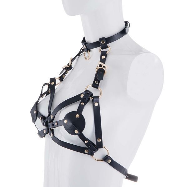 Портупея на грудь LOCKINK SEVANDA Queen Chest Harness with Removable Bra, чорна, зі знімними пестис SX0873 фото
