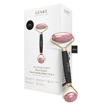 Ролер-масажер для обличчя та тіла з рожевим кварцом GESKE SmartAppGuided Rose Quartz Face & Body Roller 5in1 gray HB0655 фото