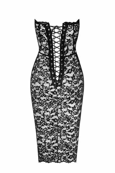 Сукня Noir Handmade F301 Catalyst, 3XL, black, міді, мереживо, відкриті плечі, шнурівка на спині SX0248 фото
