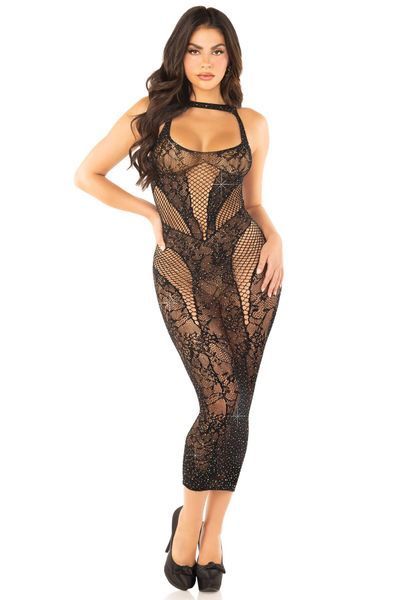Сукня Leg Avenue Rhinestone Lace and Net Bodycon Dress One Size, Black SX1739 фото