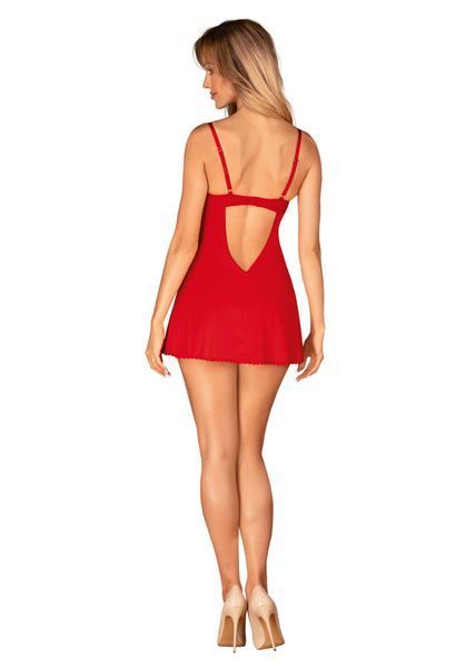 Пеньюар Obsessive Ingridia chemise & thong XS/S, червоний, сорочка, стрінги SO9036 фото