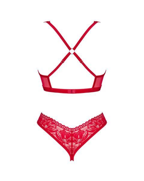 Комплект білизни Obsessive Lacelove cupless 2-pcs set M/L Red, відкритий доступ, відкриті груди SO8653 фото