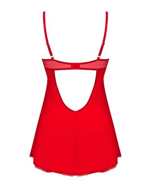 Пеньюар Obsessive Ingridia chemise & thong XS/S, червоний, сорочка, стрінги SO9036 фото