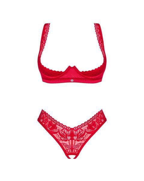 Комплект білизни Obsessive Lacelove cupless 2-pcs set M/L Red, відкритий доступ, відкриті груди SO8653 фото