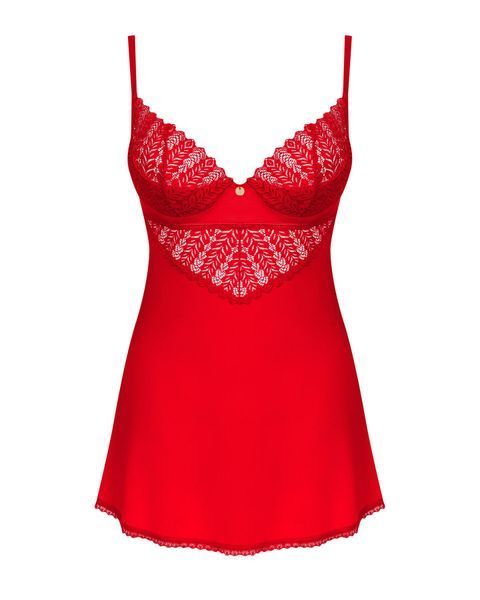 Пеньюар Obsessive Ingridia chemise & thong XS/S, червоний, сорочка, стрінги SO9036 фото