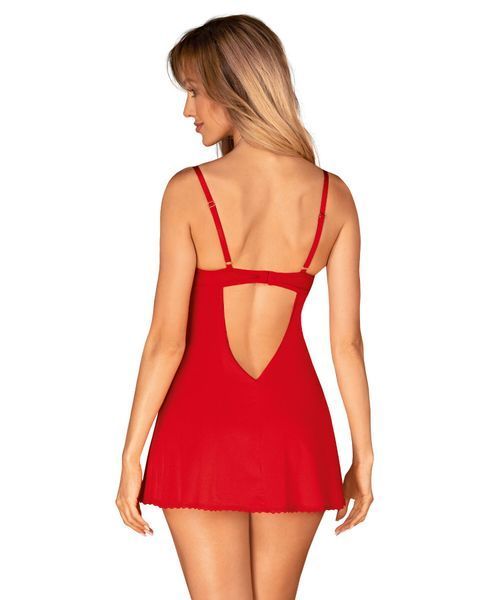 Пеньюар Obsessive Ingridia chemise & thong XS/S, червоний, сорочка, стрінги SO9036 фото