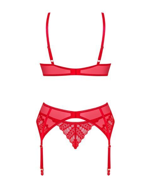 Комплект Obsessive Ingridia 3-pcs set XS/S, червоний, бюстгальтер, стрінги, пояс SO9034 фото