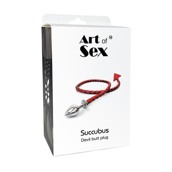 Металева анальна пробка M з диявольським хвостом Art of Sex - Succubus, екошкіра, чорний/червоний SO9745 фото