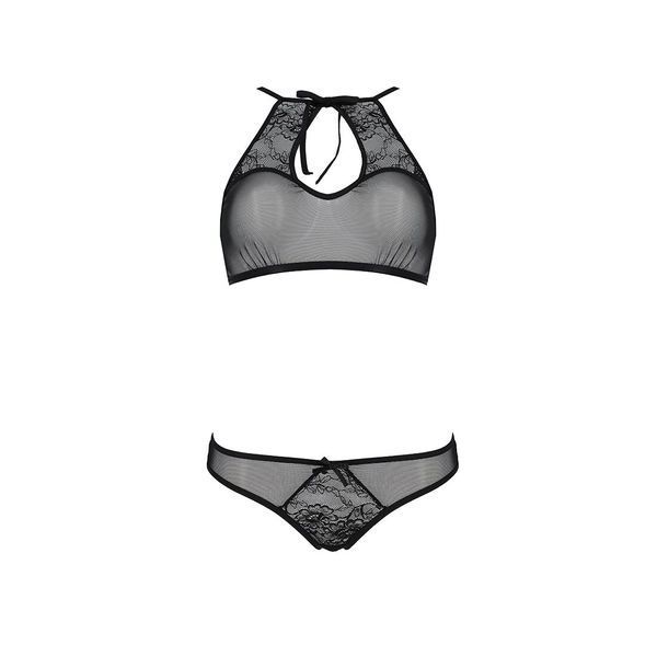 Комплект: бра, трусики з ажурним декором та відкритим кроком Passion URSULA SET S/M, black SO5842 фото