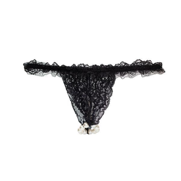Набір Intt BRAZILIAN PANTY BLACK: трусики на резинці S-XL з перлинним кільцем + полунична змазка SO7129 фото