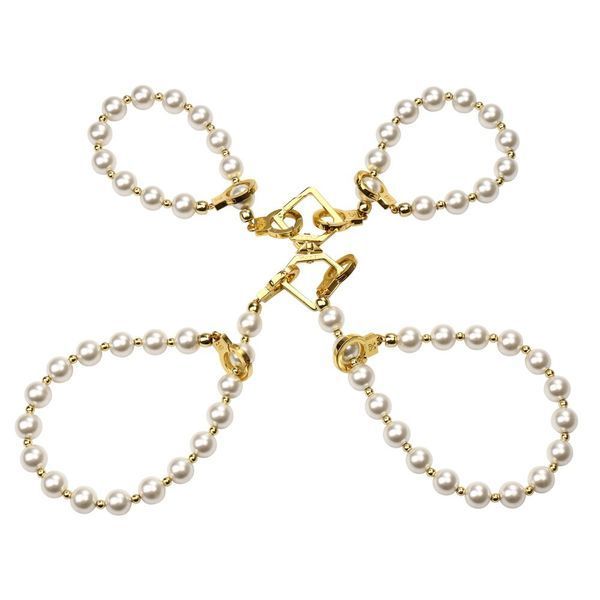 Перлинний набір для фіксації LOCKINK Pearl Bondage & Restraint Set, наручники, поножі, повідець SX0908 фото