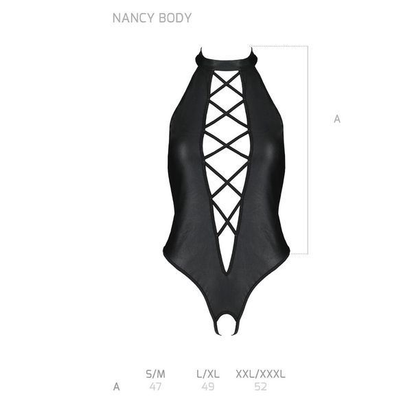 Боді з еко-шкіри з імітацією шнурівки та відкритим доступом Passion NANCY BODY L/XL, black SO5370 фото
