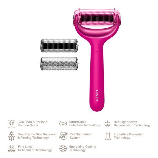 Електронний ролер для обличчя та тіла з мікроголками GESKE MicroNeedle Face&Body Roller 8в1 magenta HB0197 фото