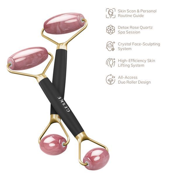 Ролер-масажер для обличчя та тіла з рожевим кварцом GESKE SmartAppGuided Rose Quartz Face & Body Roller 5in1 gray HB0655 фото