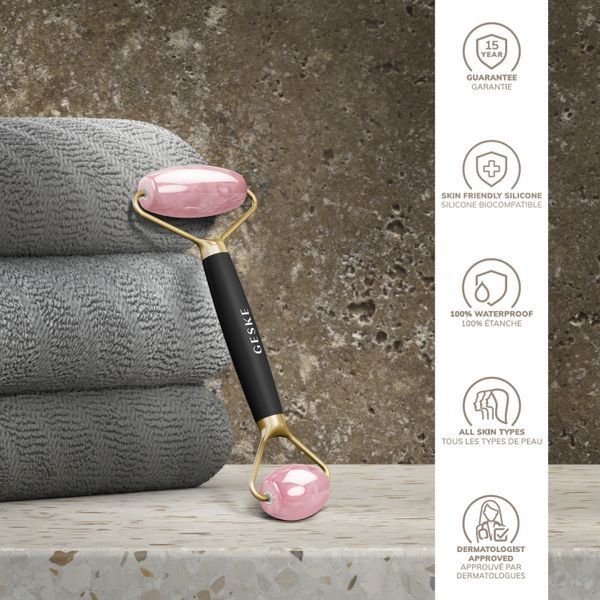 Ролер-масажер для обличчя та тіла з рожевим кварцом GESKE SmartAppGuided Rose Quartz Face & Body Roller 5in1 gray HB0655 фото