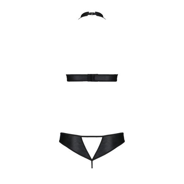 Комплект із екошкіри Passion MALWIA SET with Open Bra 4XL/5XL black, топ та трусики з люверсами SO7100 фото