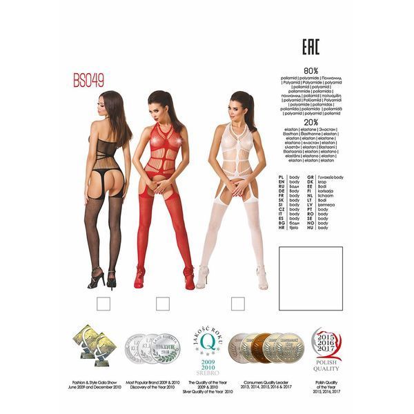 Бодістокінг Passion BS049 white, комбінезон, імітація топа, панчіх і пояса PBS049W фото