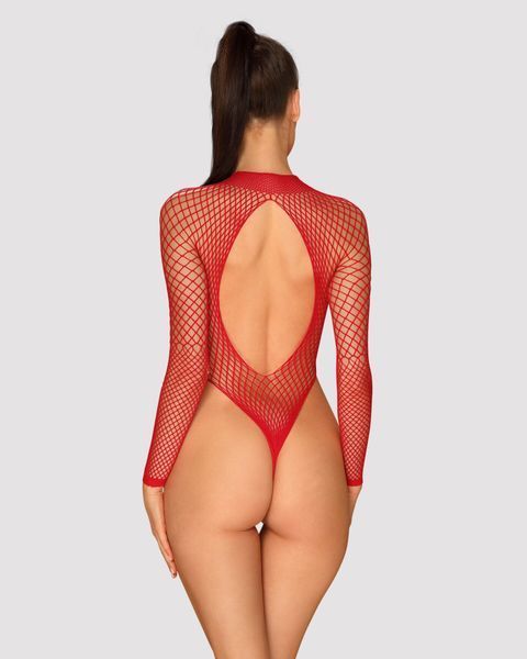 Сітчастий бодістокінг із довгим рукавом Obsessive B126 teddy red S/M/L, червоний SO7211 фото