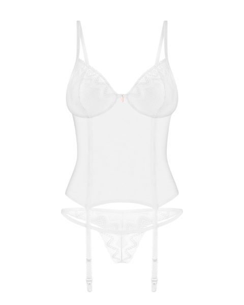 Корсет Obsessive Alissium corset & thong, XL/2XL, гнучкі кісточки, відкрита спина, стрінги в комплек SX0602 фото
