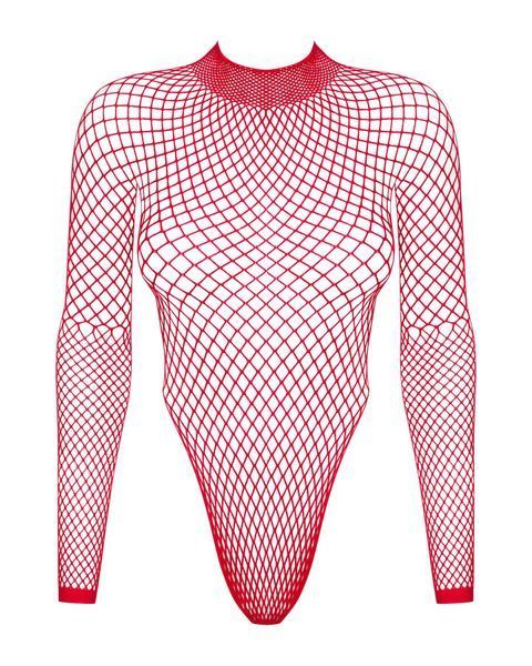 Сітчастий бодістокінг із довгим рукавом Obsessive B126 teddy red S/M/L, червоний SO7211 фото