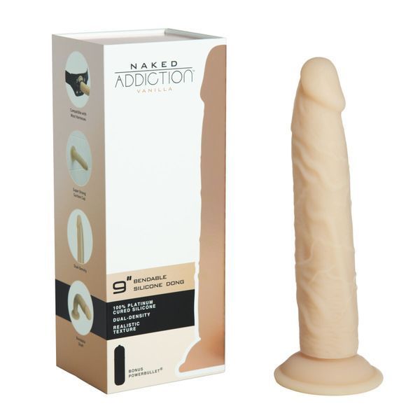 Фалоімітатор Naked Addiction &mdash; 9&Prime; Silicone Dual Density Bendable Dildo Vanilla, віброкуля в подаруно SO8906 фото