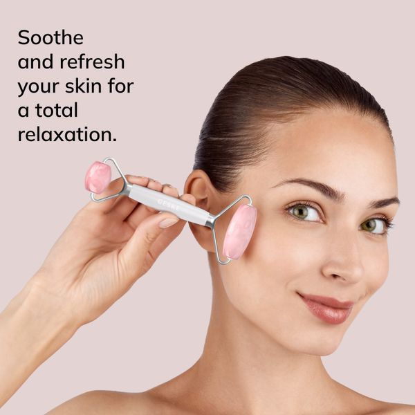 Ролер-масажер для обличчя та тіла з рожевим кварцом GESKE SmartAppGuided Rose Quartz Face & Body Roller 5in1 starlight HB0656 фото