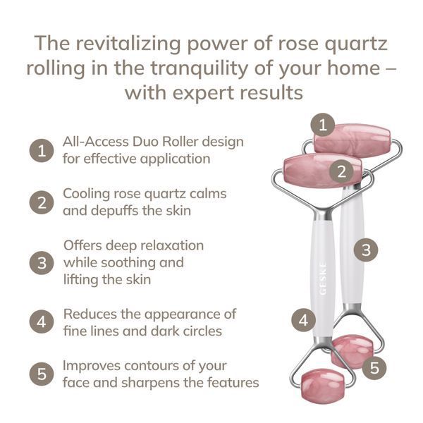 Ролер-масажер для обличчя та тіла з рожевим кварцом GESKE SmartAppGuided Rose Quartz Face & Body Roller 5in1 starlight HB0656 фото