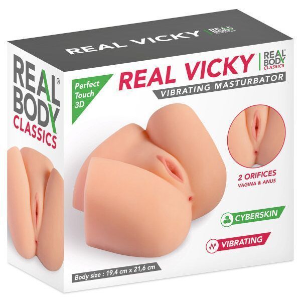 Мастурбатор-півторс з вібрацією Real Body Real Vicky вагіна та анус, 22х19 см SO9952 фото