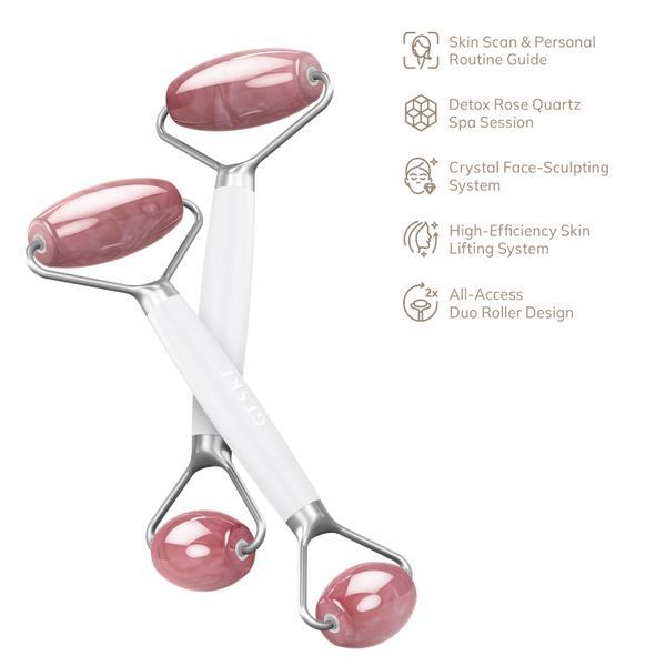 Ролер-масажер для обличчя та тіла з рожевим кварцом GESKE SmartAppGuided Rose Quartz Face & Body Roller 5in1 starlight HB0656 фото