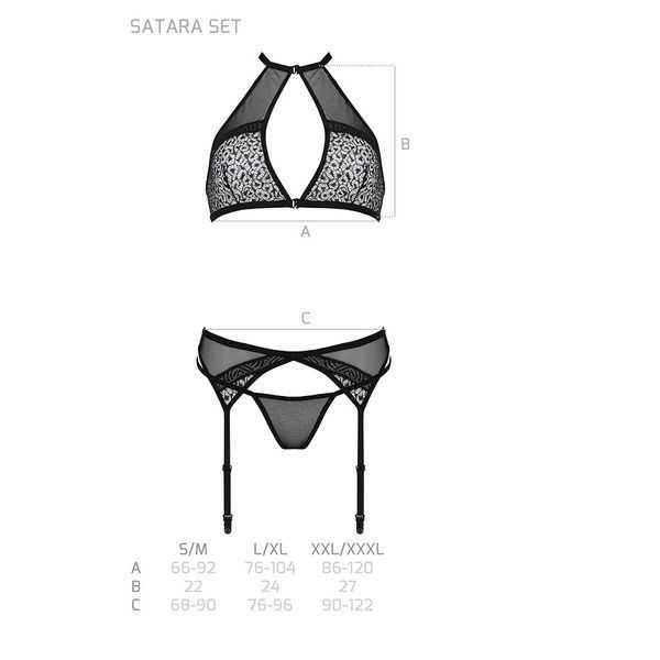 Комплект білизни Passion SATARA SET L/XL red, топ, пояс для панчіх, стрінги SO8484 фото