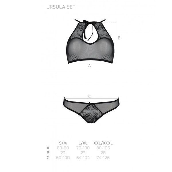 Комплект: бра, трусики з ажурним декором та відкритим кроком Passion URSULA SET XXL/XXXL, black SO5843 фото