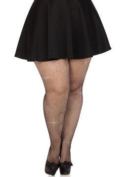 Колготки Leg Avenue Rhinestone micro net tights Plus size Black, дрібна сітка, стрази SX1729 фото