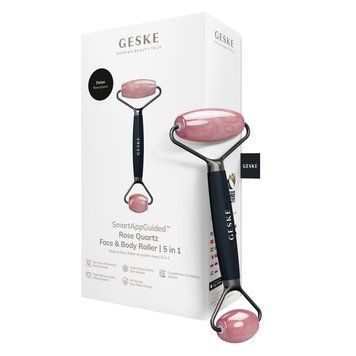 Ролер-масажер для обличчя та тіла з рожевим кварцом GESKE SmartAppGuided Rose Quartz Face & Body Roller 5in1 black HB0657 фото