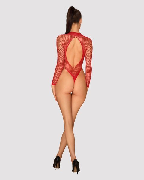 Сітчастий бодістокінг із довгим рукавом Obsessive B126 teddy red XL/XXL, червоний SO7212 фото