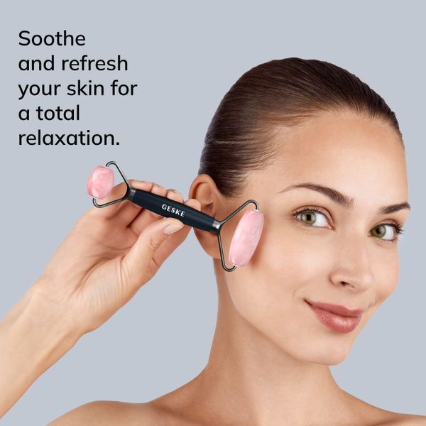Ролер-масажер для обличчя та тіла з рожевим кварцом GESKE SmartAppGuided Rose Quartz Face & Body Roller 5in1 black HB0657 фото