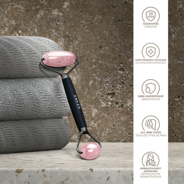 Ролер-масажер для обличчя та тіла з рожевим кварцом GESKE SmartAppGuided Rose Quartz Face & Body Roller 5in1 black HB0657 фото