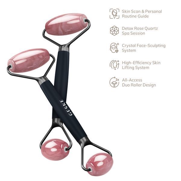 Ролер-масажер для обличчя та тіла з рожевим кварцом GESKE SmartAppGuided Rose Quartz Face & Body Roller 5in1 black HB0657 фото