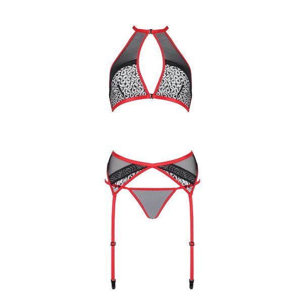 Комплект білизни Passion SATARA SET XXL/XXXL red, топ, пояс для панчіх, стрінги SO8486 фото