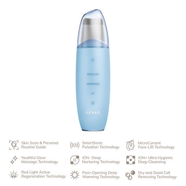 Мікрострумовий скрабер для шкіри та усунення чорних точок GESKE MicroCurrent Skin Scrubber&Blackhead Remover 9в1 aquamarine HB0149 фото