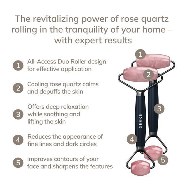 Ролер-масажер для обличчя та тіла з рожевим кварцом GESKE SmartAppGuided Rose Quartz Face & Body Roller 5in1 black HB0657 фото