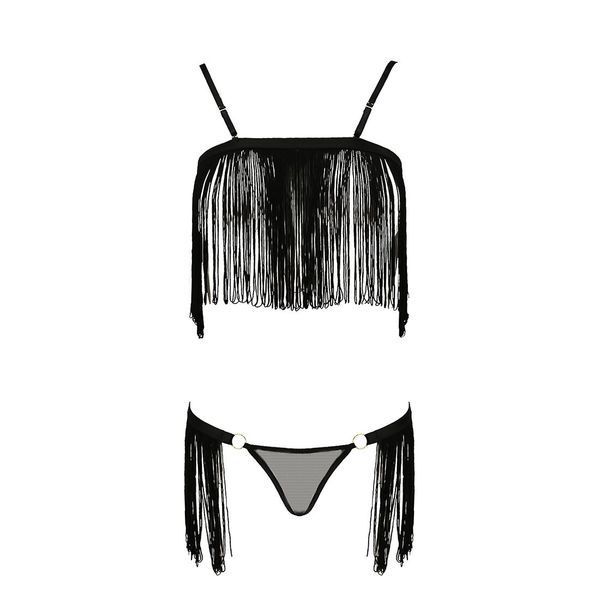Комплект білизни Passion Exclusive KASSANDRA SET OpenBra 2XL/3XL black, ліф, трусики-спідниця PS26303 фото