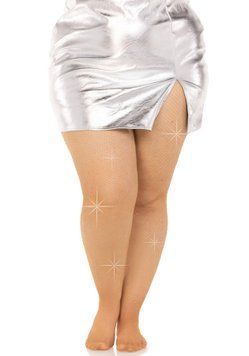 Колготки Leg Avenue Rhinestone micro net tights Plus size Caramel, дрібна сітка, стрази SX1730 фото