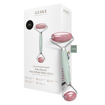 Ролер-масажер для обличчя та тіла з рожевим кварцом GESKE SmartAppGuided Rose Quartz Face & Body Roller 5in1 green HB0658 фото