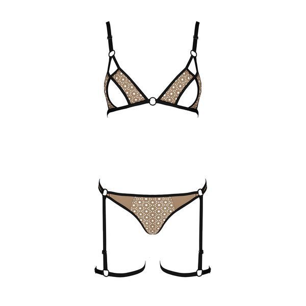 Еротичний комплект спідньої білизни Passion GABI SET L/XL beige, трусики з гартерами SO8436 фото