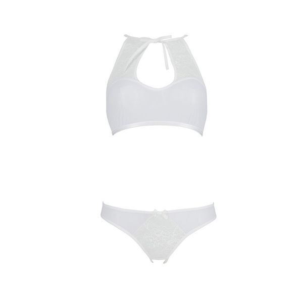 Комплект із бра, трусиків з ажурним декором та відкритим кроком Passion URSULA SET S/M, white SO5845 фото