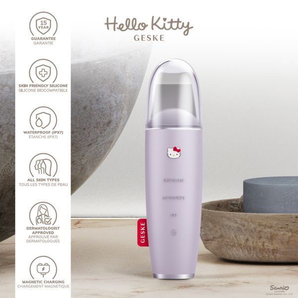 Мікрострумовий скрабер для шкіри і усунення чорних точок GESKE MicroCurrent Skin Scrubber&Blackhead Remover 9в1 Hello Kitty purple HB0252 фото