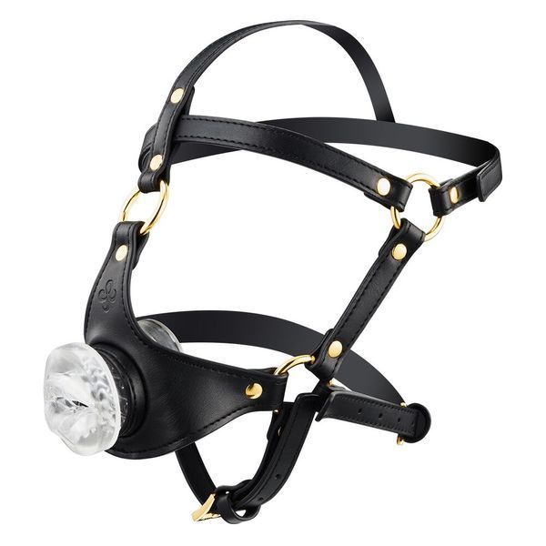 Маска-збруя для мінету LOCKINK SEVANDA Blowjob Head Harness, чорна, з м&rsquo;якою вставкою у вигляді губ SX0911 фото